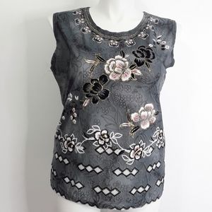 TC Fashion Sleeveless V-Neck Glitter Floral Blouse EUC sz XXL